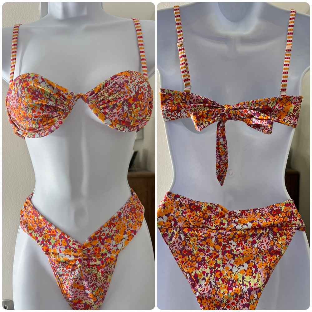 Floral Print Bandeau Underwire Ruched Bikini Set